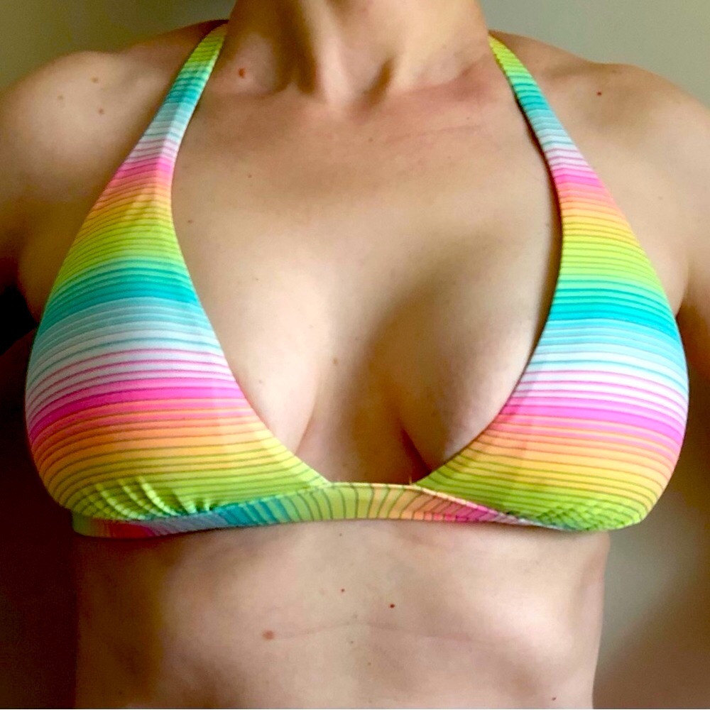 Victoria’s Secret Swim Plunge Halter Bikini Top Striped with Ties Push Up Size M
